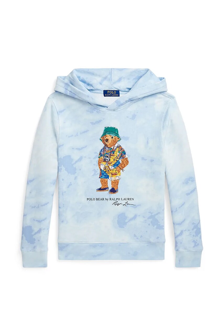 Levně Dětská mikina Polo Ralph Lauren modrá barva, s kapucí, vzorovaná, 323978373001