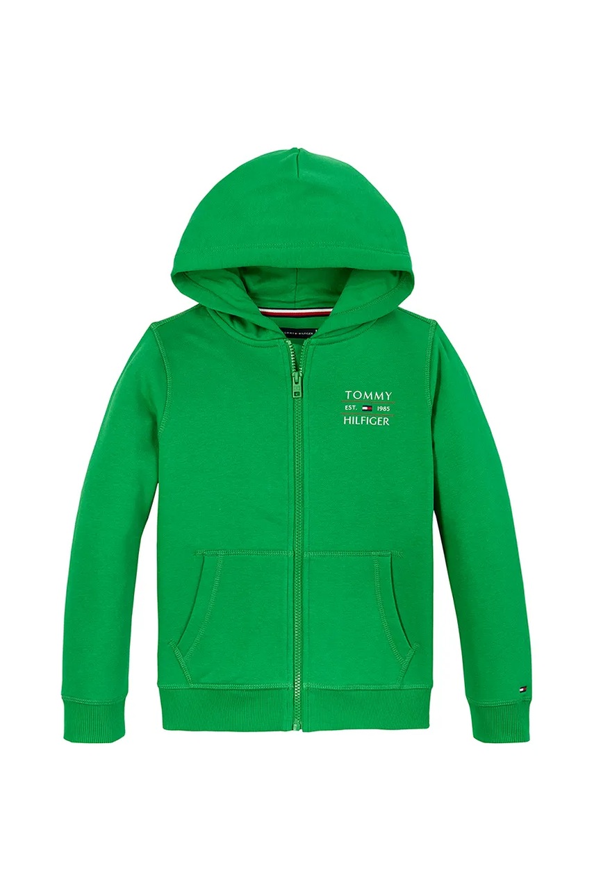 Детская кофта Tommy Hilfiger цвет зелёный с капюшоном с принтом KB0KB09568