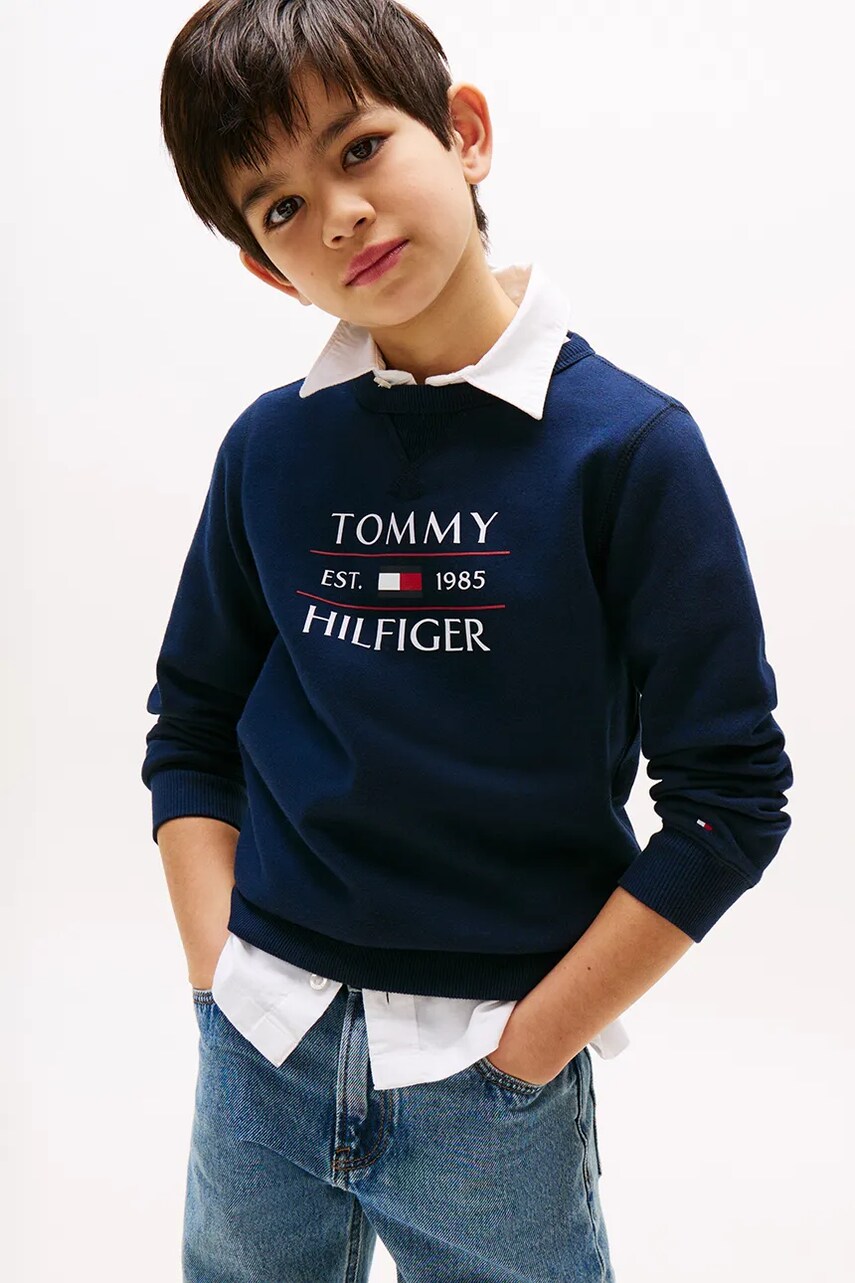Levně Dětská mikina Tommy Hilfiger tmavomodrá barva, s potiskem, KB0KB09569