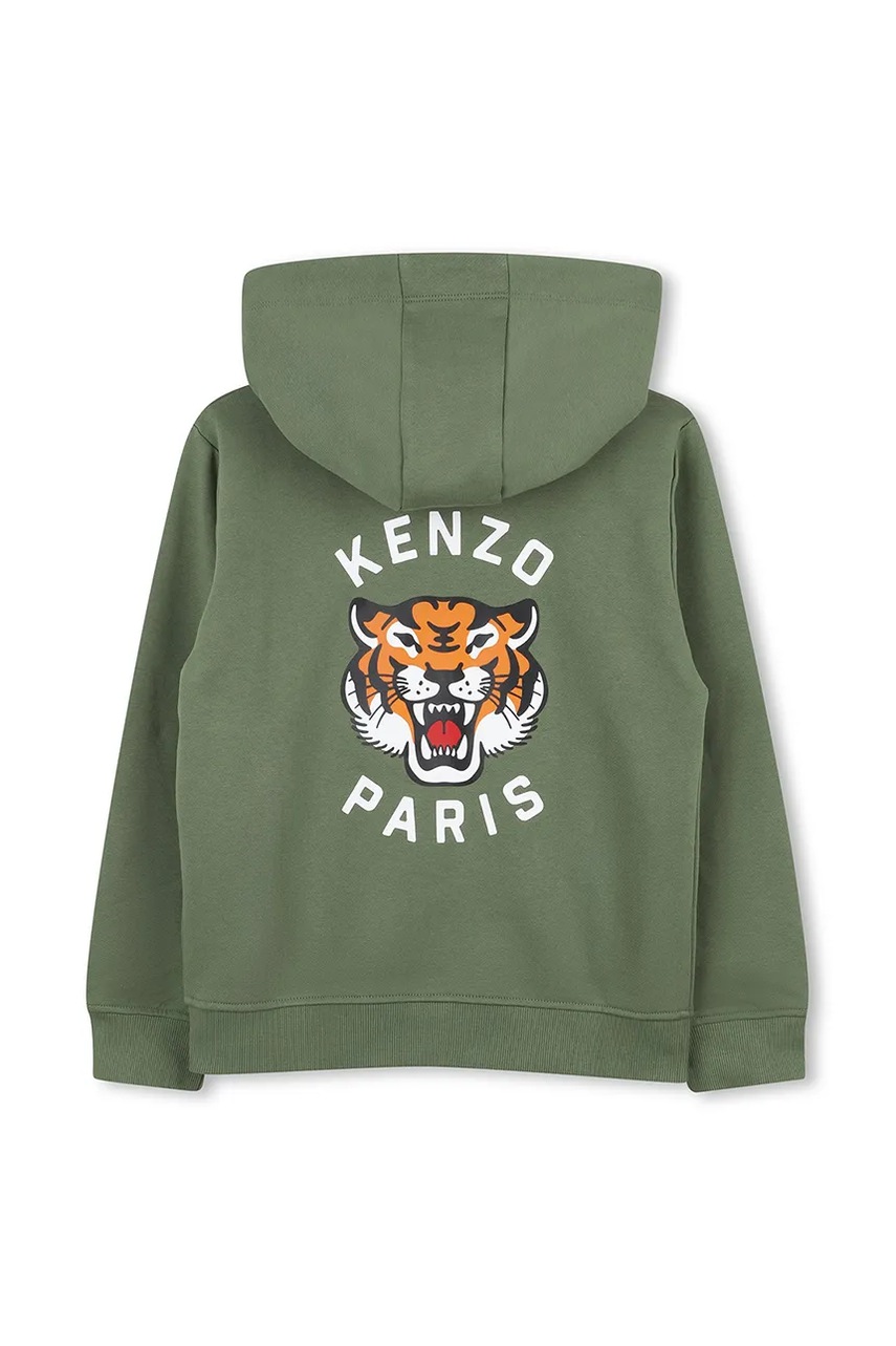 Детская хлопковая кофта Kenzo Kids цвет зелёный с капюшоном с принтом K61190 Детская хлопковая кофта Kenzo Kids цвет зелёный с капюшоном с принтом K61190
