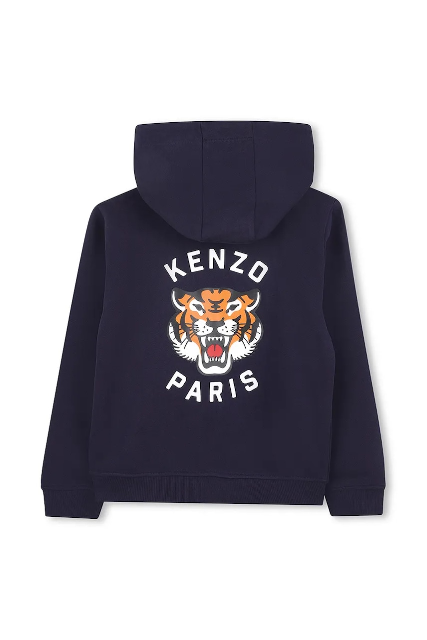 Kenzo Kids hanorac de bumbac pentru copii culoarea albastru marin, cu glugă, neted, K61190 Kenzo Kids hanorac de bumbac pentru copii culoarea albastru marin, cu glugă, neted, K61190