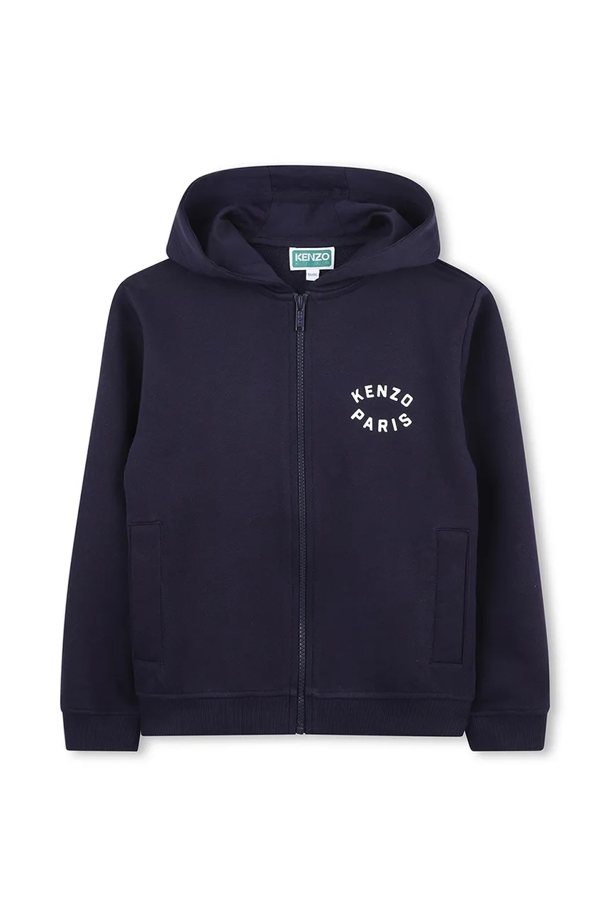 Детская хлопковая кофта Kenzo Kids цвет синий с капюшоном однотонная K61190