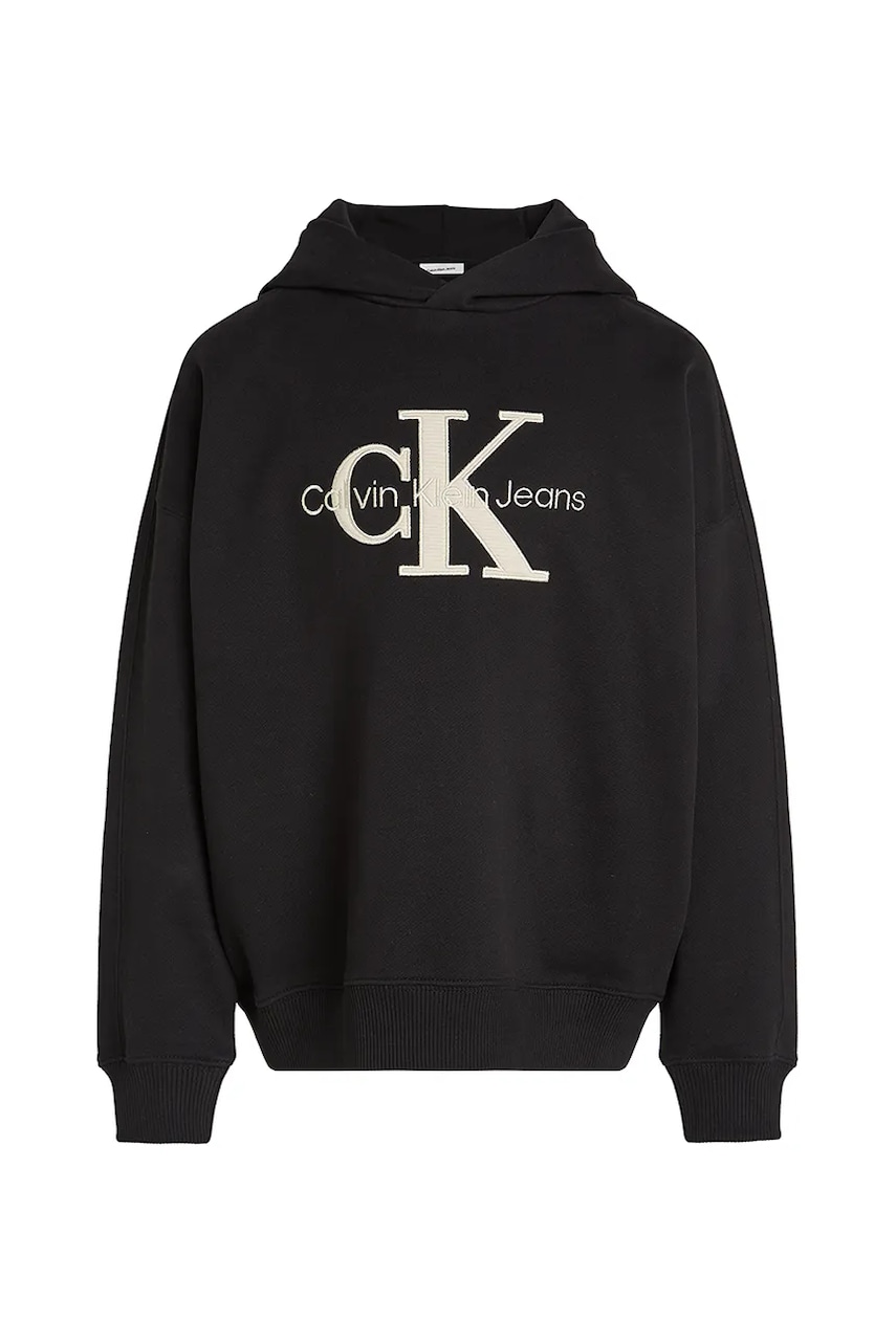 Детская кофта Calvin Klein Jeans цвет чёрный с капюшоном с аппликацией IB0IB02464 Детская кофта Calvin Klein Jeans цвет чёрный с капюшоном с аппликацией IB0IB02464