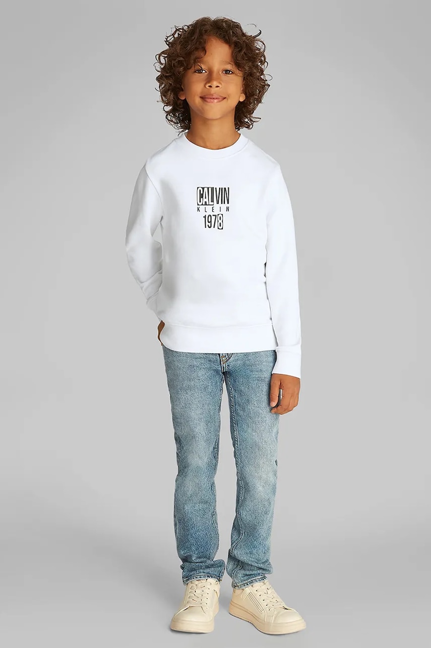 Levně Dětská mikina Calvin Klein Jeans bílá barva, s potiskem, IB0IB02472
