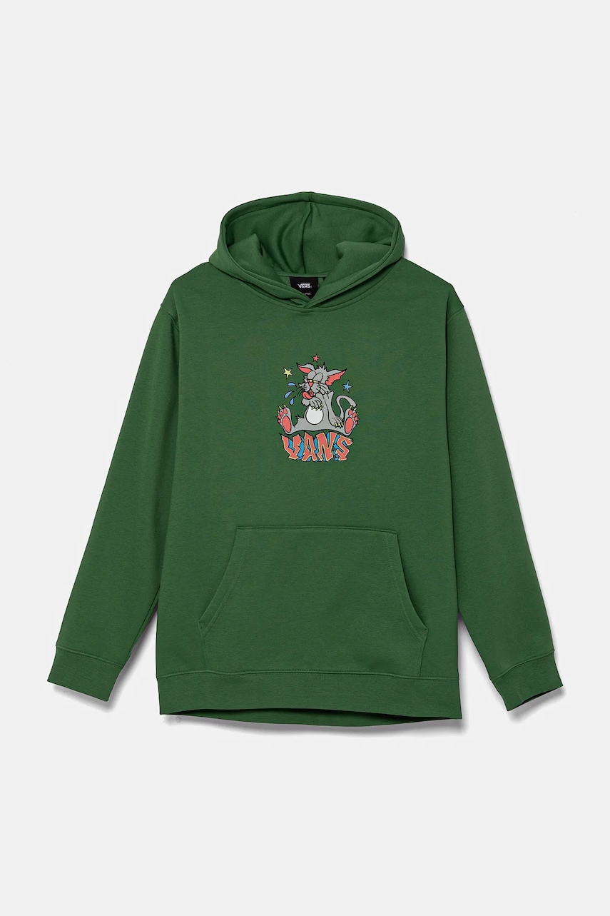 Vans bluza copii Frizz Loose Pullover culoarea verde, cu glugă, cu imprimeu, VN000MH6BR11 Vans bluza copii Frizz Loose Pullover culoarea verde, cu glugă, cu imprimeu, VN000MH6BR11