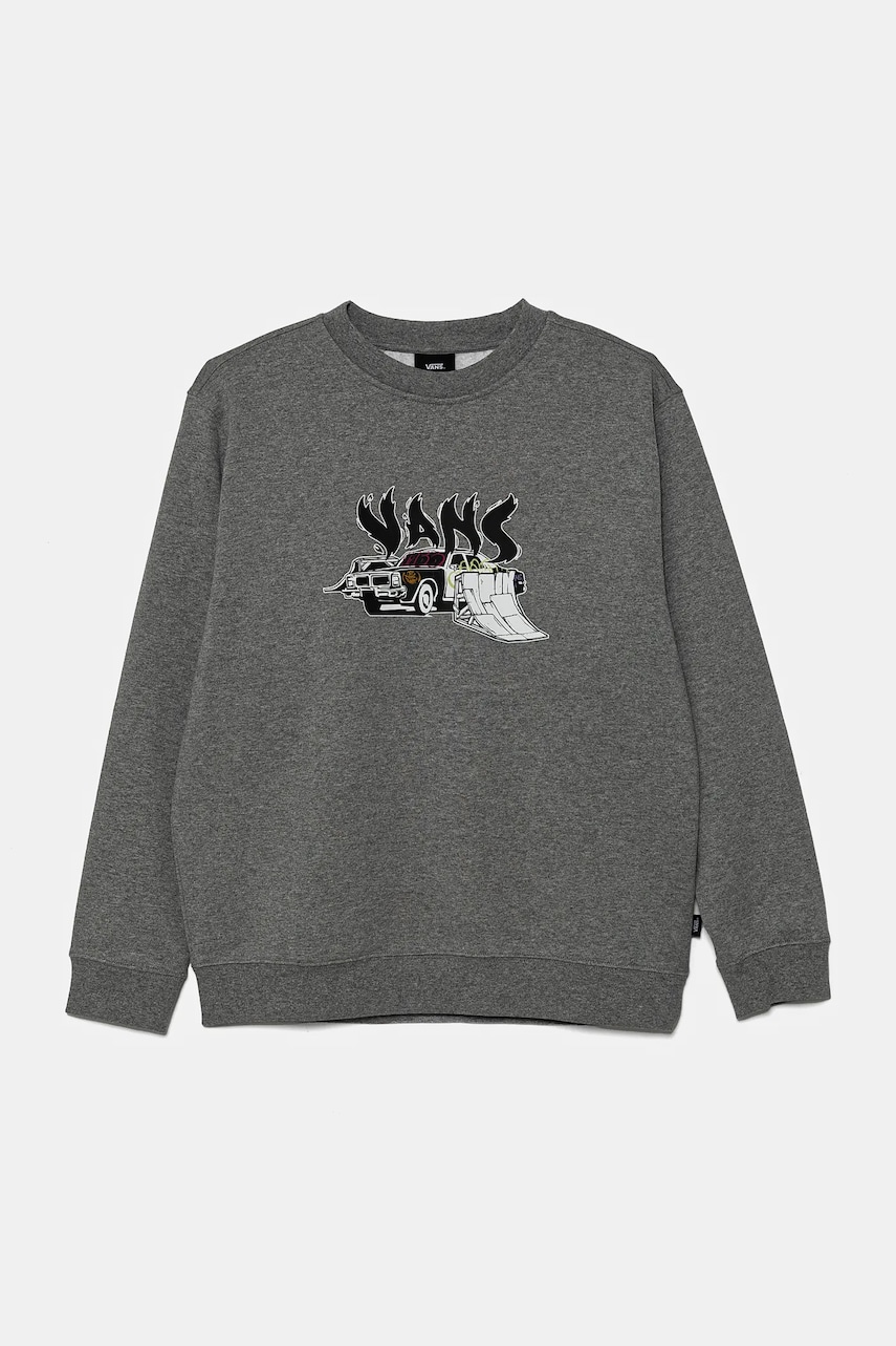 Vans bluza copii Copout Loose Crew culoarea gri, cu imprimeu, VN000MJ302F1 Vans bluza copii Copout Loose Crew culoarea gri, cu imprimeu, VN000MJ302F1