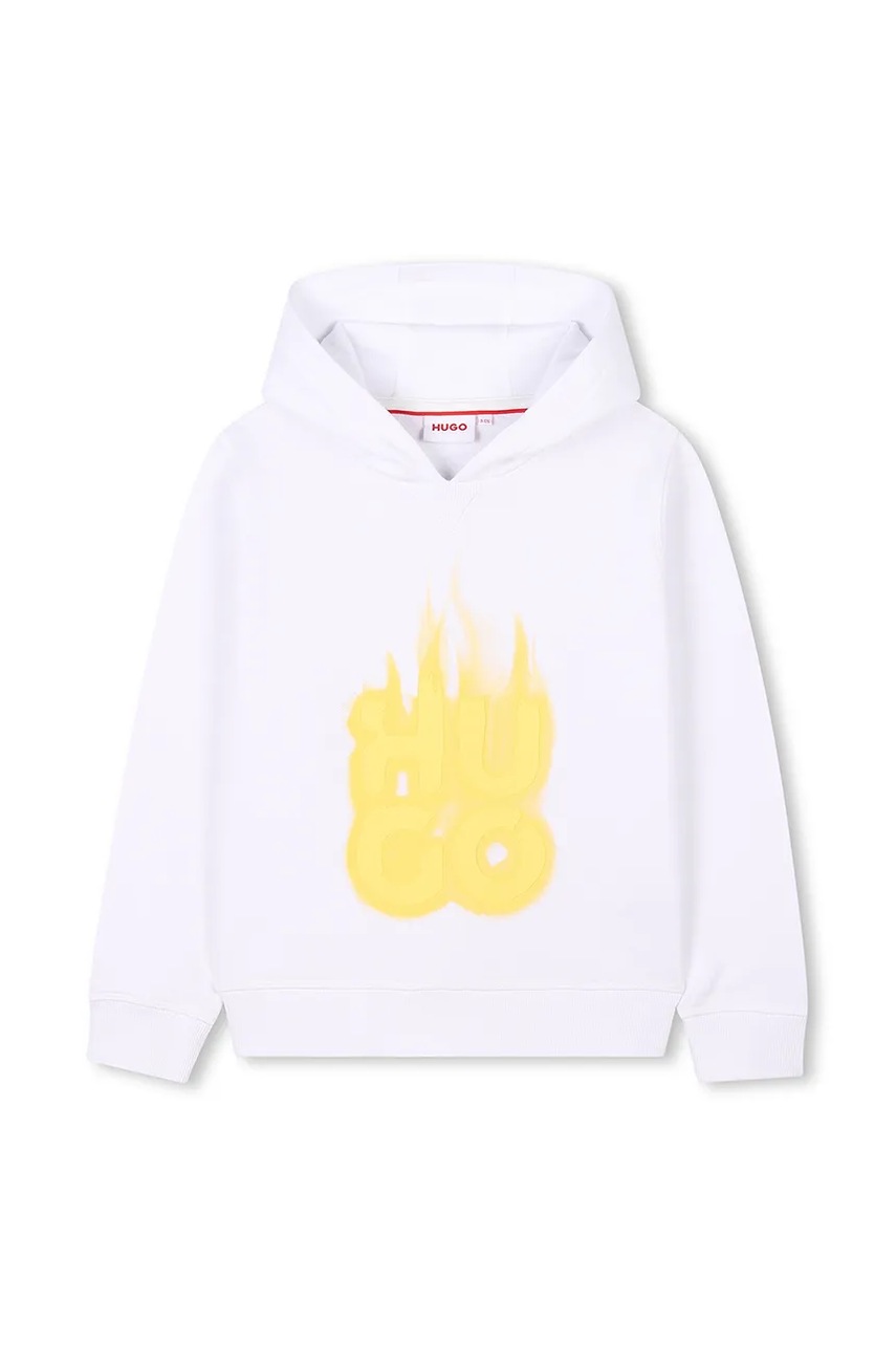 Дитяча кофта HUGO колір білий з капюшоном з принтом G00354