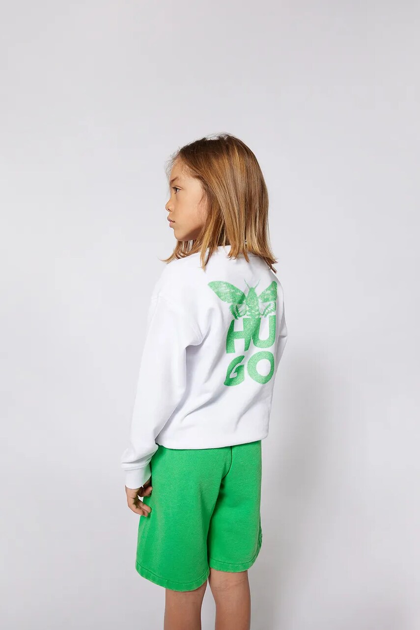 HUGO bluza copii culoarea alb, cu imprimeu, G00357