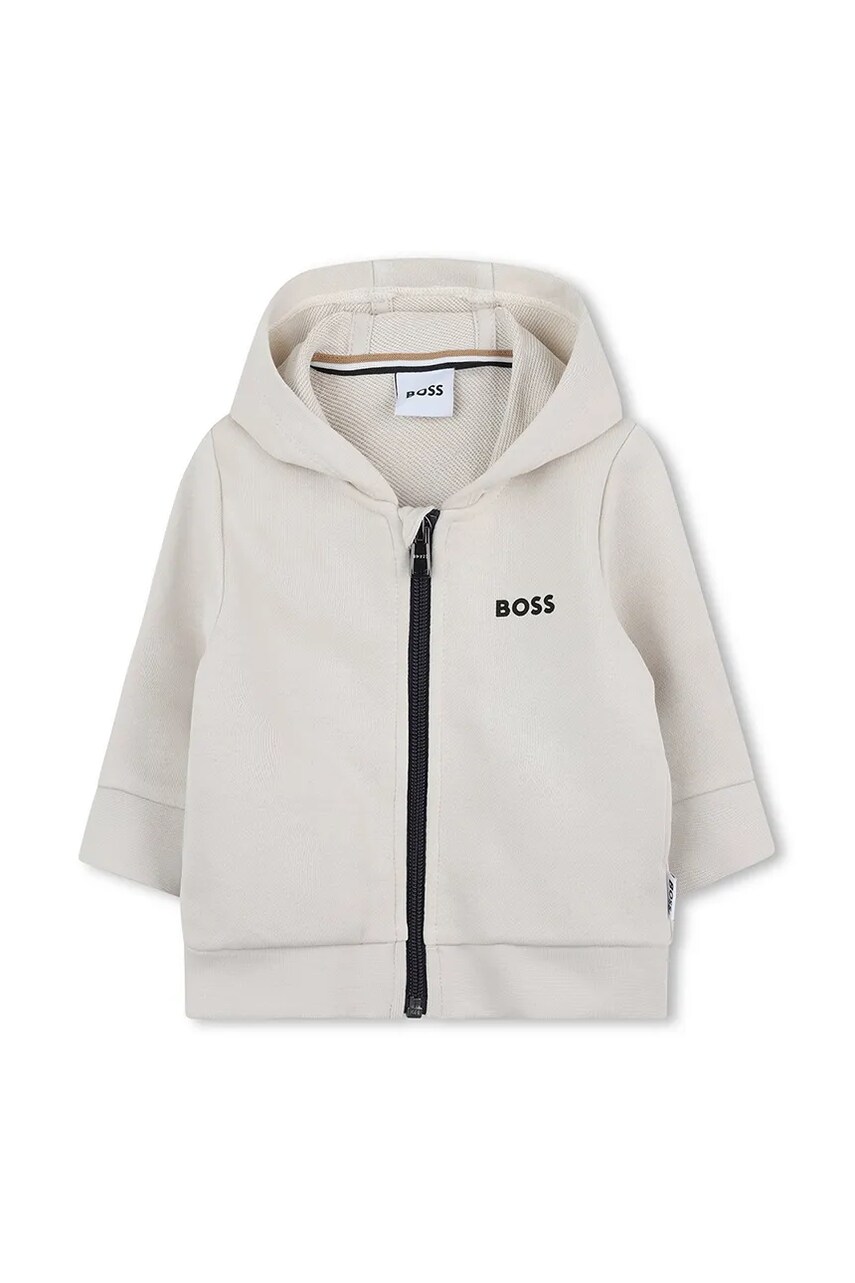 BOSS bluza bebe culoarea bej, cu glugă, neted, J52095
