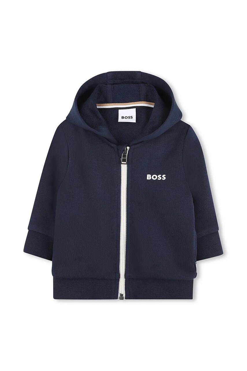BOSS bluza bebe culoarea albastru marin, cu glugă, neted, J52095
