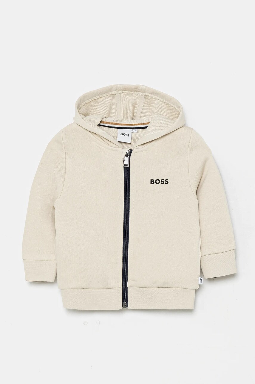 BOSS bluza bebe culoarea bej, cu gluga, neted, J52095