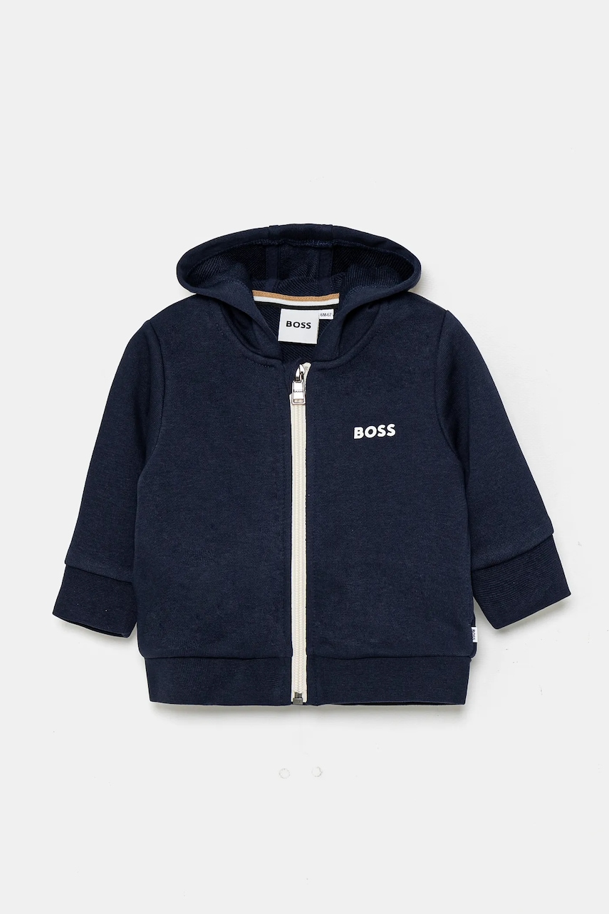 BOSS bluza bebe culoarea albastru marin, cu glugă, neted, J52095