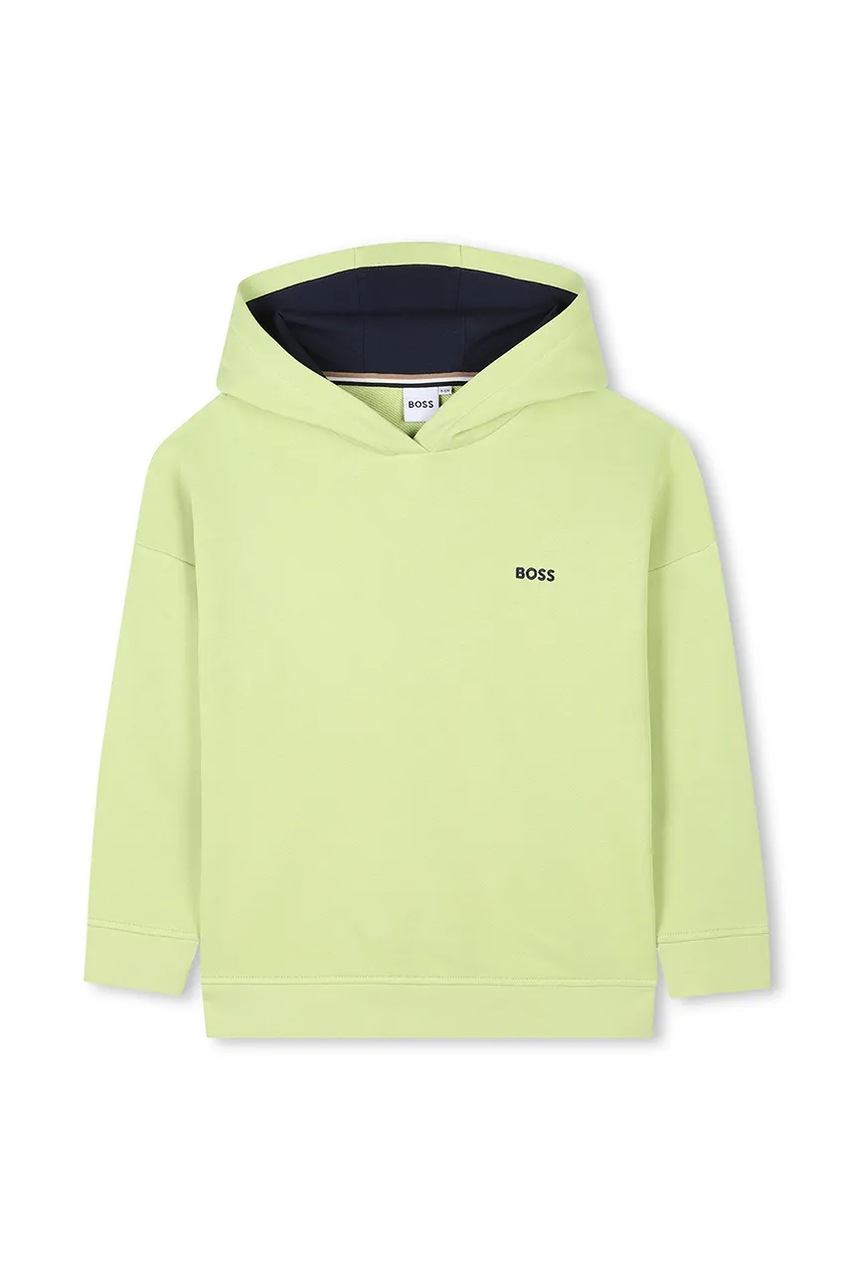Детская кофта BOSS цвет зелёный с капюшоном с принтом J52235