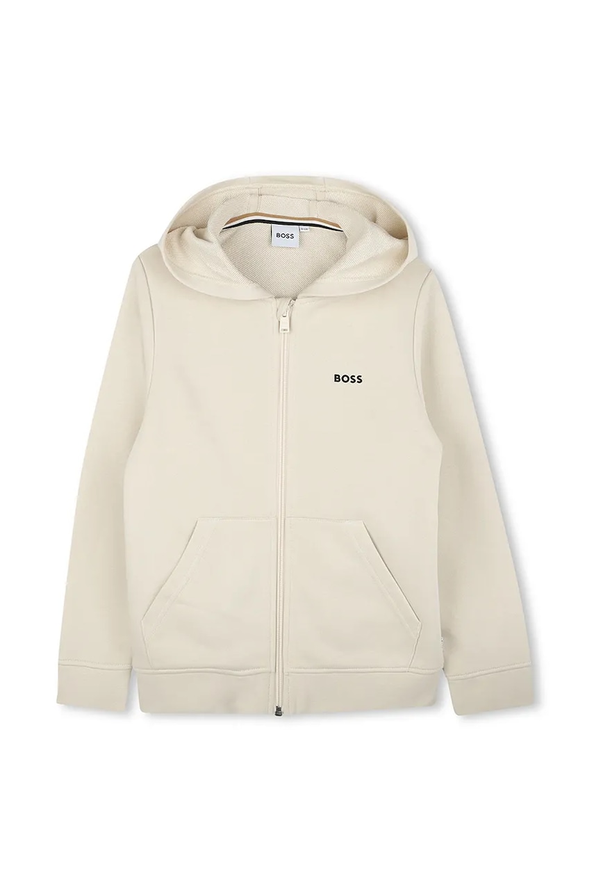 BOSS bluza copii culoarea bej, cu glugă, neted, J51958