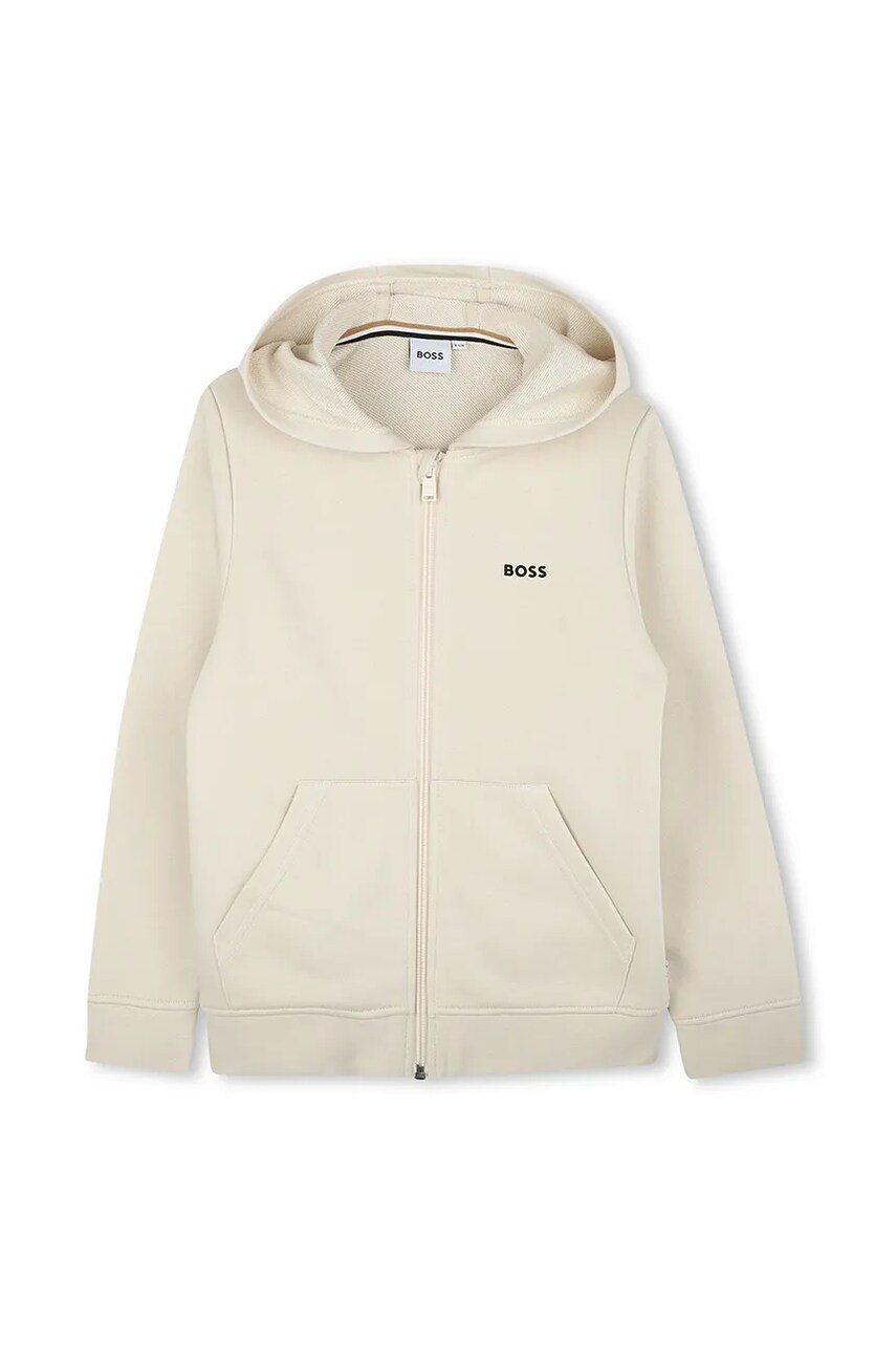 BOSS bluza copii culoarea bej, cu gluga, neted, J51958