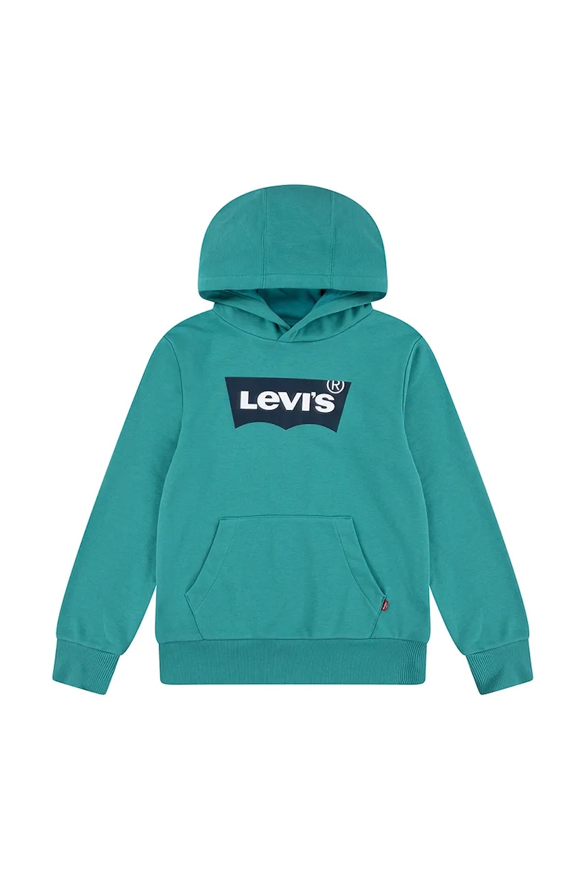 Levi's bluză copii BATWING PULLOVER HOODIE culoarea turcoaz, cu glugă, cu imprimeu, 8EE910 Levi's bluză copii BATWING PULLOVER HOODIE culoarea turcoaz, cu glugă, cu imprimeu, 8EE910