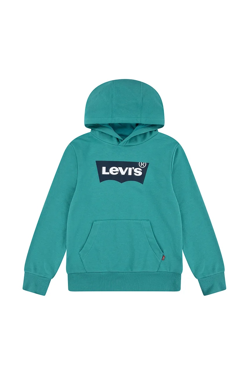 Levi's bluză copii BATWING PULLOVER HOODIE culoarea turcoaz, cu glugă, cu imprimeu, 9EE910 Levi's bluză copii BATWING PULLOVER HOODIE culoarea turcoaz, cu glugă, cu imprimeu, 9EE910