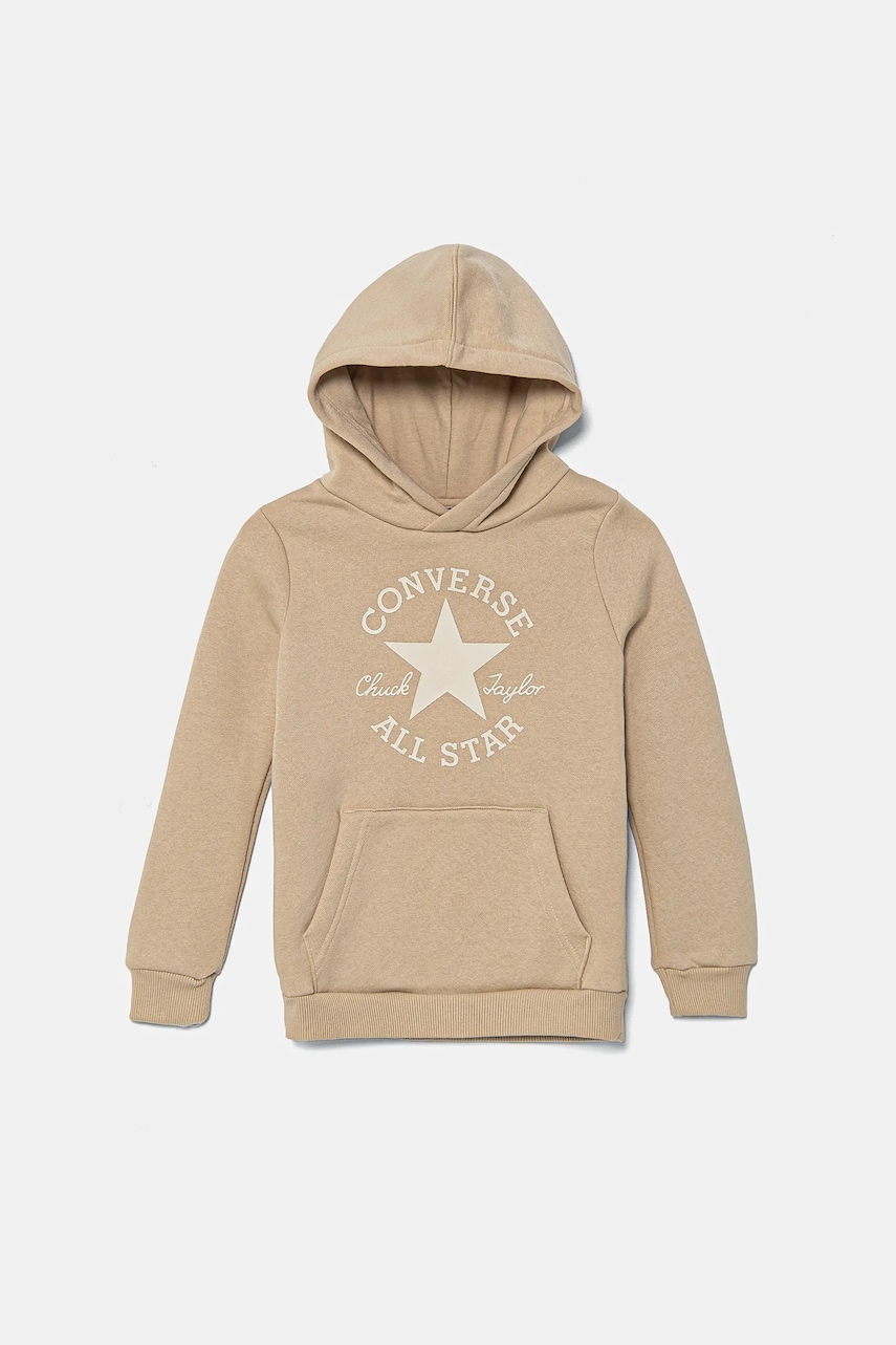 Converse bluza copii culoarea bej, cu glugă, cu imprimeu, 8CG575 Converse bluza copii culoarea bej, cu glugă, cu imprimeu, 8CG575