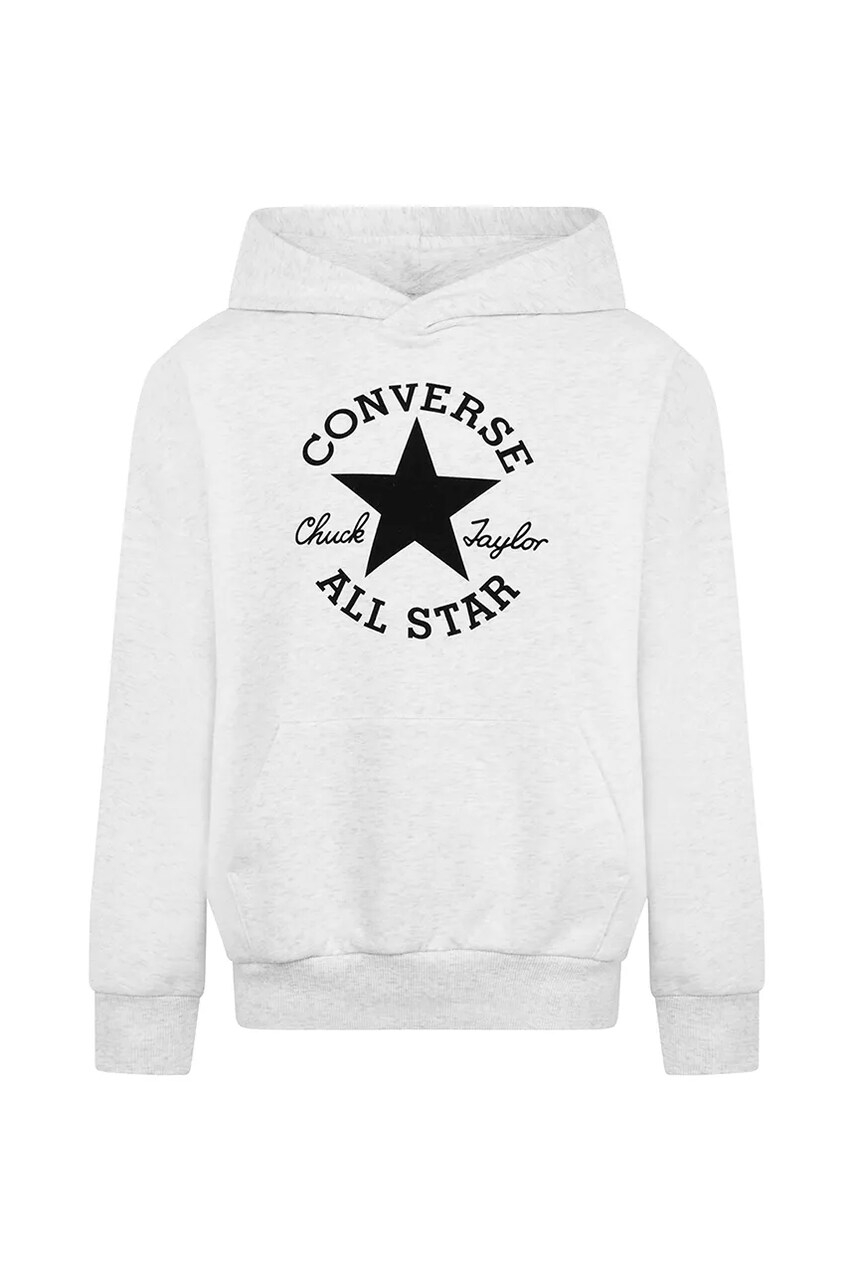 Converse bluză copii culoarea gri, cu glugă, cu imprimeu, 9CH002
