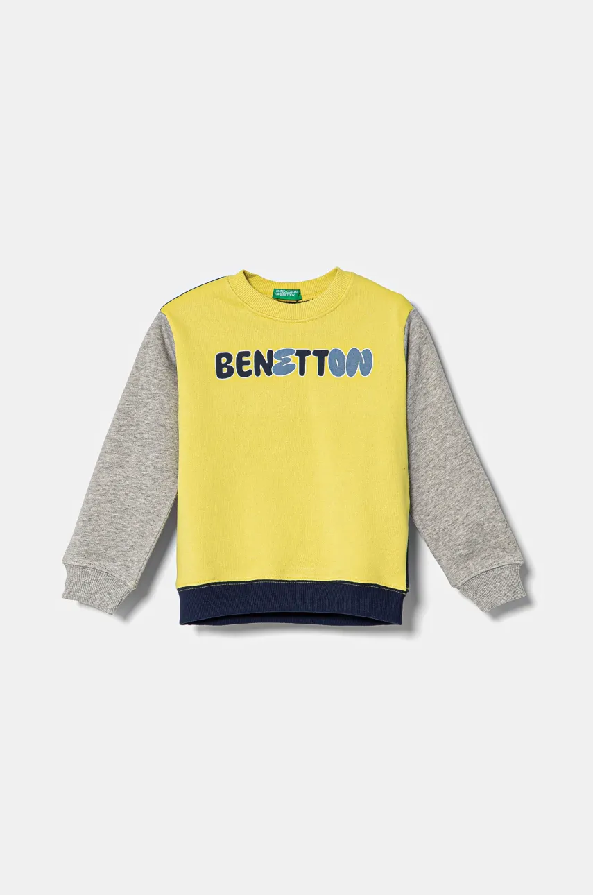 United Colors of Benetton hanorac de bumbac pentru copii culoarea galben, cu imprimeu, 3J70G10HW