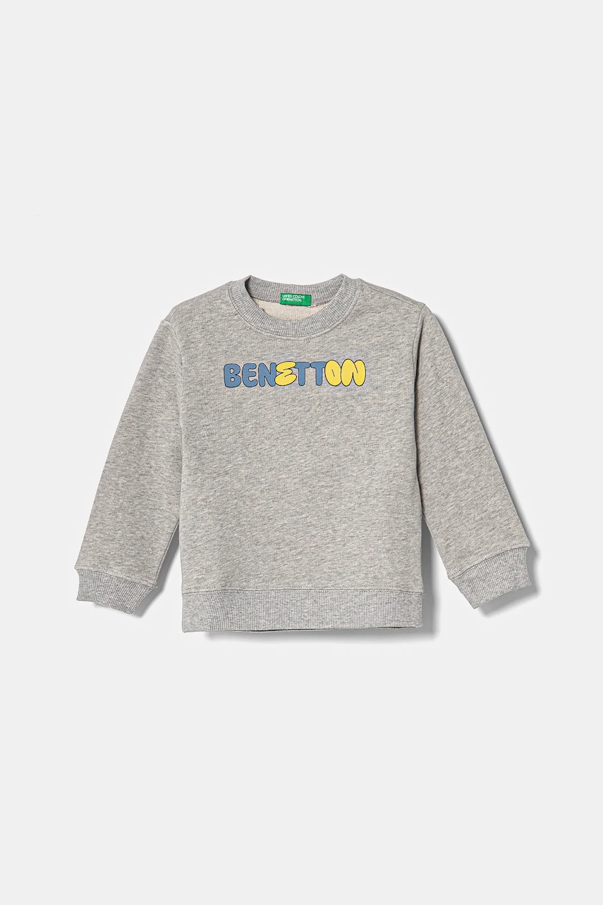 Levně Dětská bavlněná mikina United Colors of Benetton šedá barva, s potiskem, 3J70G10HW