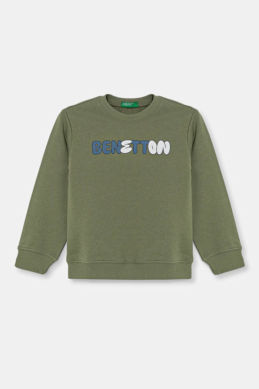 United Colors of Benetton hanorac de bumbac pentru copii culoarea verde, cu imprimeu, 3J70G10HW