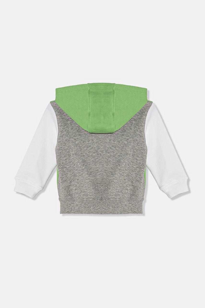 Детская хлопковая кофта United Colors of Benetton цвет зелёный с капюшоном с принтом 3J68G2011 Детская хлопковая кофта United Colors of Benetton цвет зелёный с капюшоном с принтом 3J68G2011