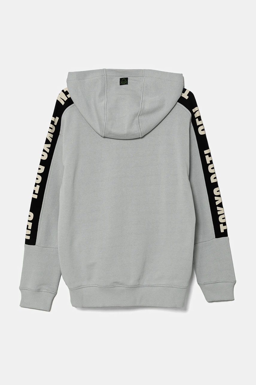 Дитяча бавовняна кофта United Colors of Benetton колір сірий з капюшоном з принтом 3J68C504R