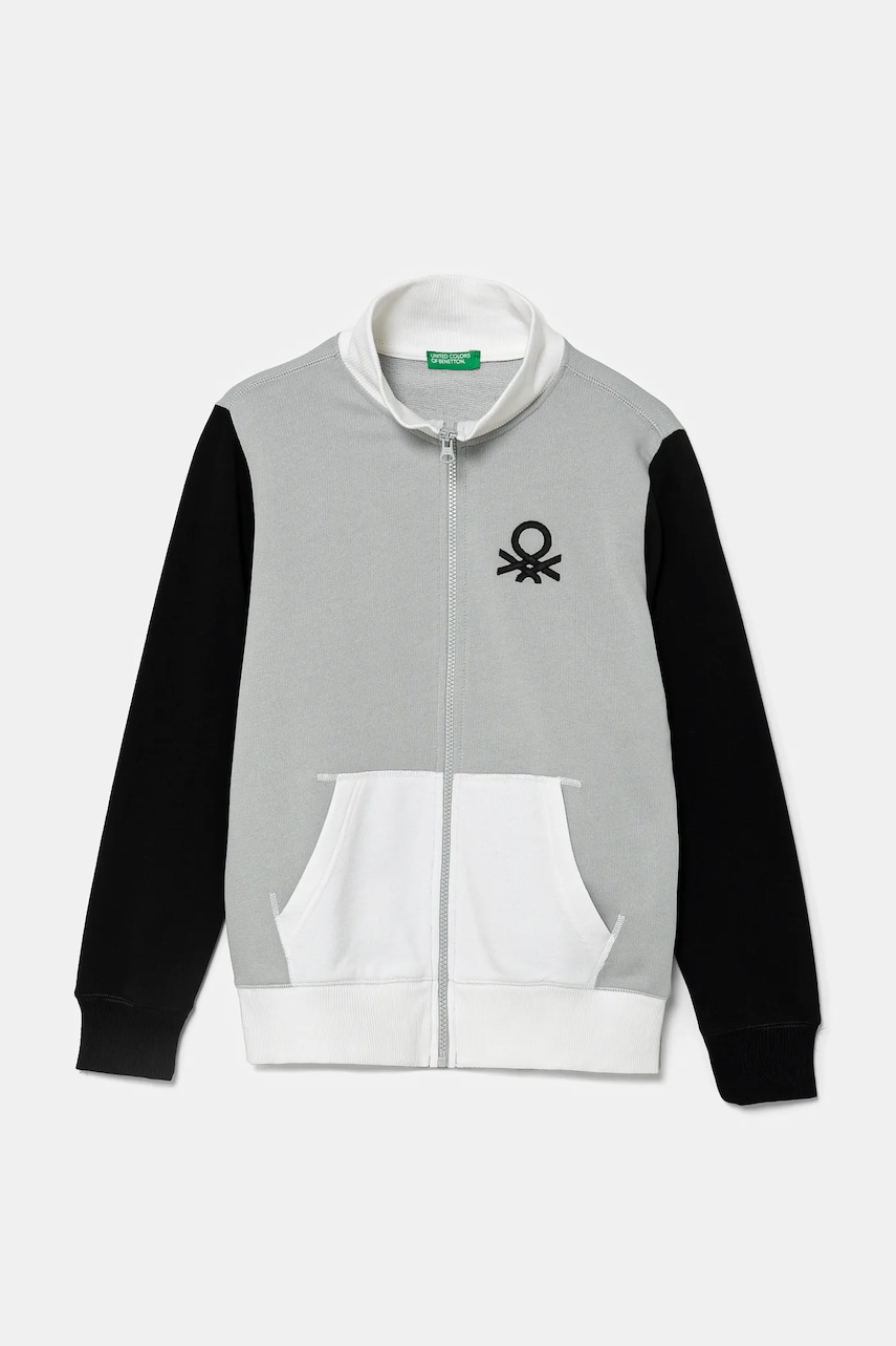 United Colors of Benetton hanorac de bumbac pentru copii culoarea gri, neted, 3J68C501B