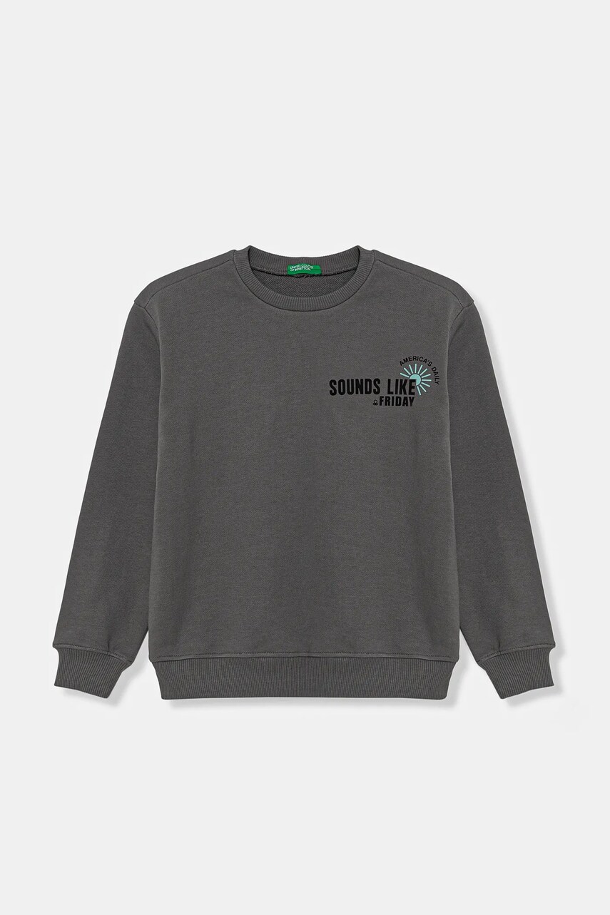United Colors of Benetton hanorac de bumbac pentru copii culoarea gri, cu imprimeu, 3UNIC10O3