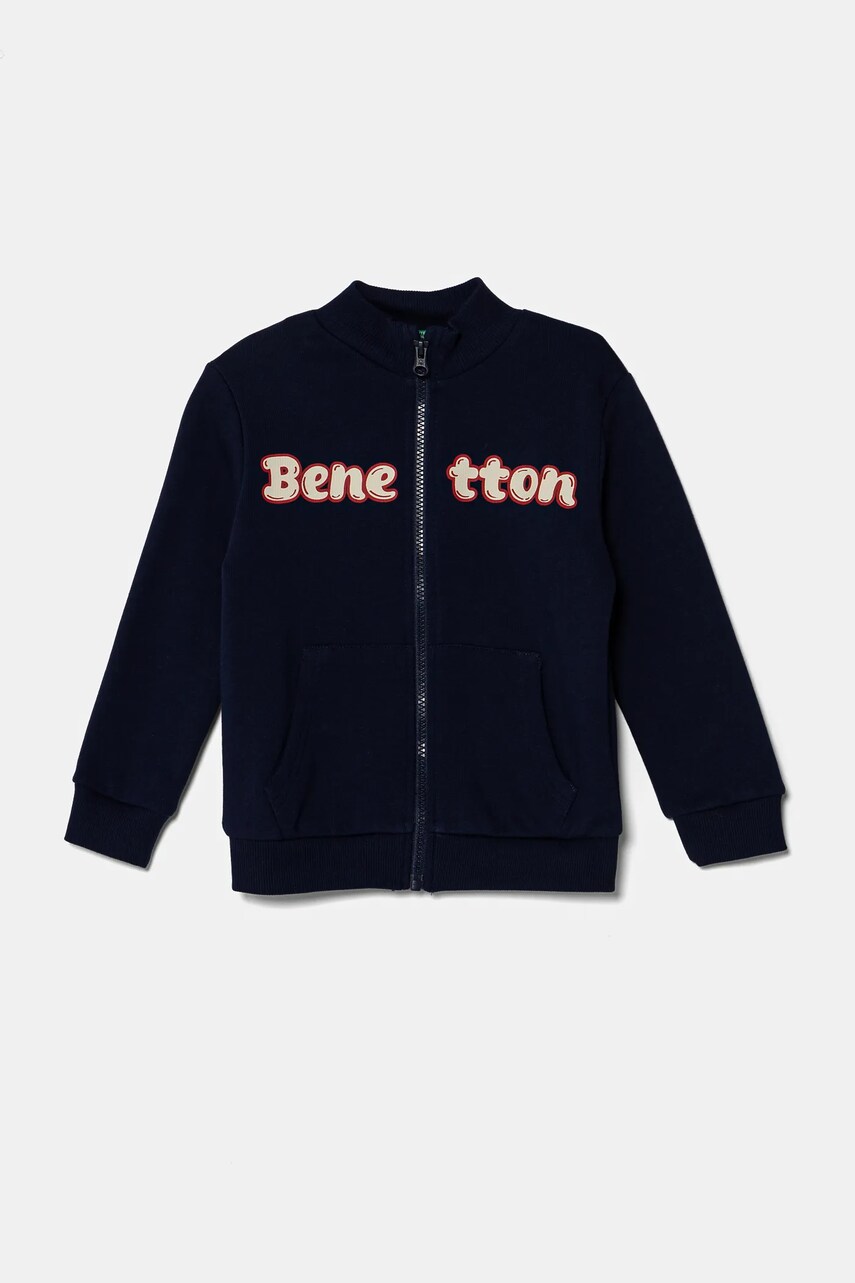 United Colors of Benetton hanorac de bumbac pentru copii culoarea albastru marin, cu imprimeu, 3J70G503M