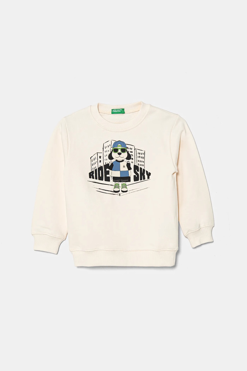 United Colors of Benetton hanorac de bumbac pentru copii culoarea bej, cu imprimeu, 3UNIG10II