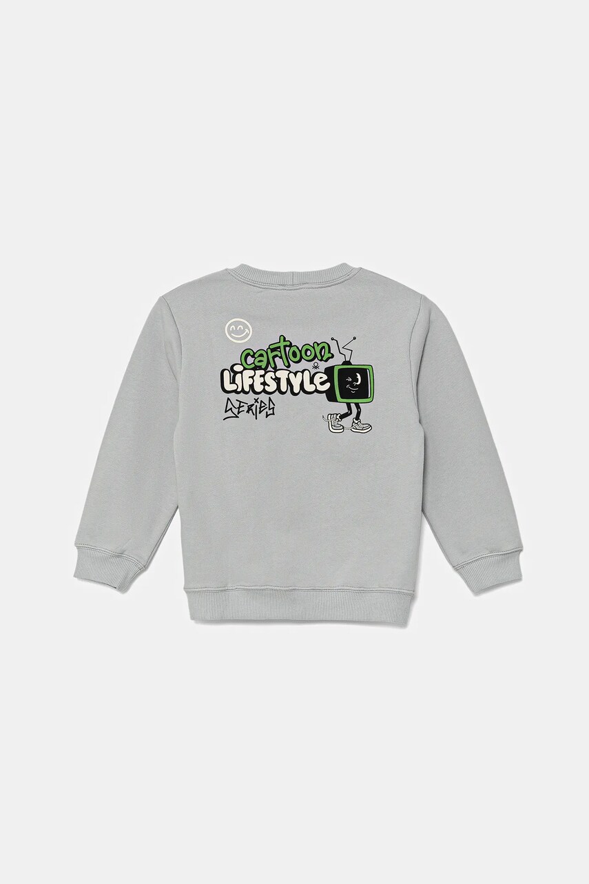 United Colors of Benetton hanorac de bumbac pentru copii culoarea gri, cu imprimeu, 3UNIG10II