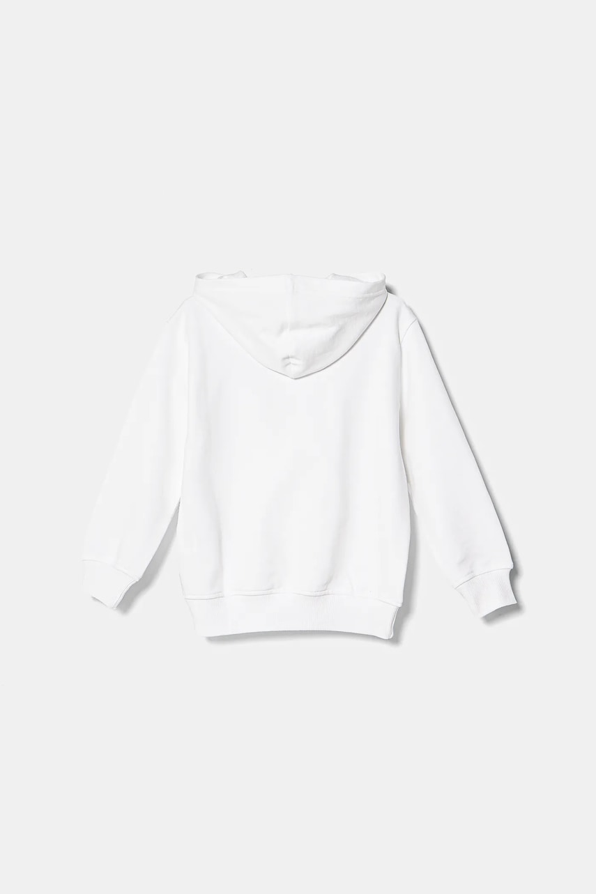Детская хлопковая кофта United Colors of Benetton цвет белый с капюшоном с принтом 3UNIC204R Детская хлопковая кофта United Colors of Benetton цвет белый с капюшоном с принтом 3UNIC204R