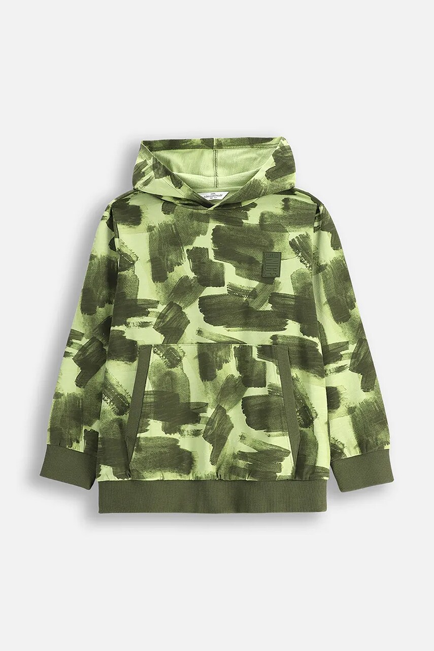 Levně Dětská bavlněná mikina Coccodrillo zelená barva, s kapucí, vzorovaná, EVERYDAY BOY