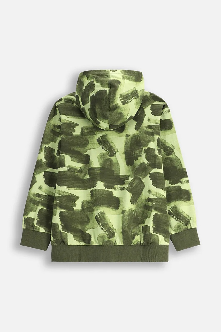 Детская хлопковая кофта Coccodrillo цвет зелёный с капюшоном узор EVERYDAY BOY