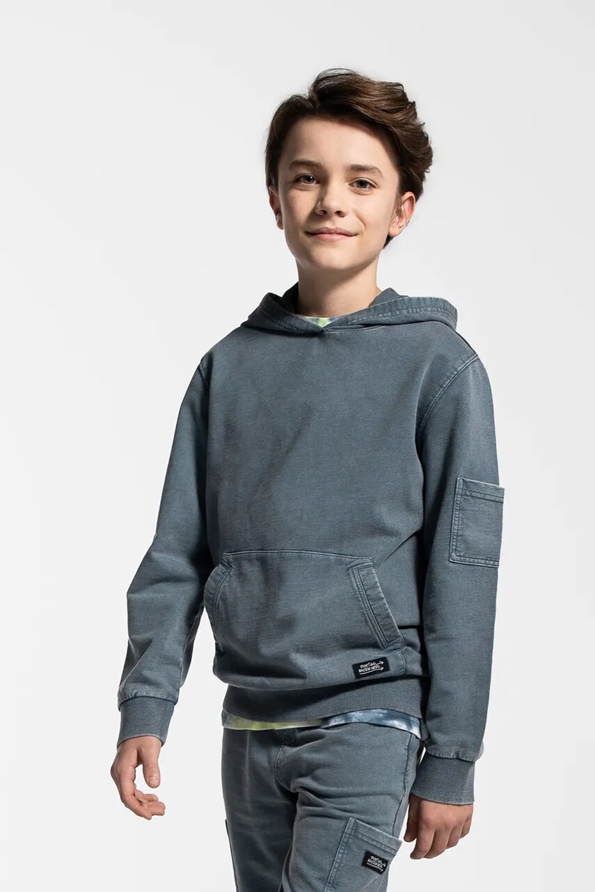 Levně Dětská bavlněná mikina Coccodrillo modrá barva, s kapucí, hladká, SAGE TIME BOY JUNIOR