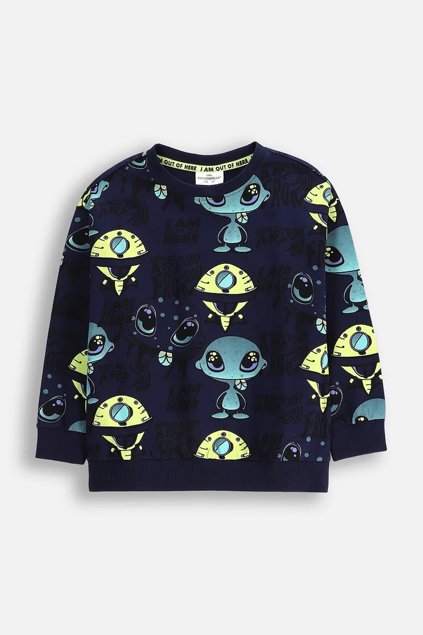 Coccodrillo hanorac de bumbac pentru copii culoarea bleumarin, cu imprimeu, COSMIC RAVE BOY KIDS
