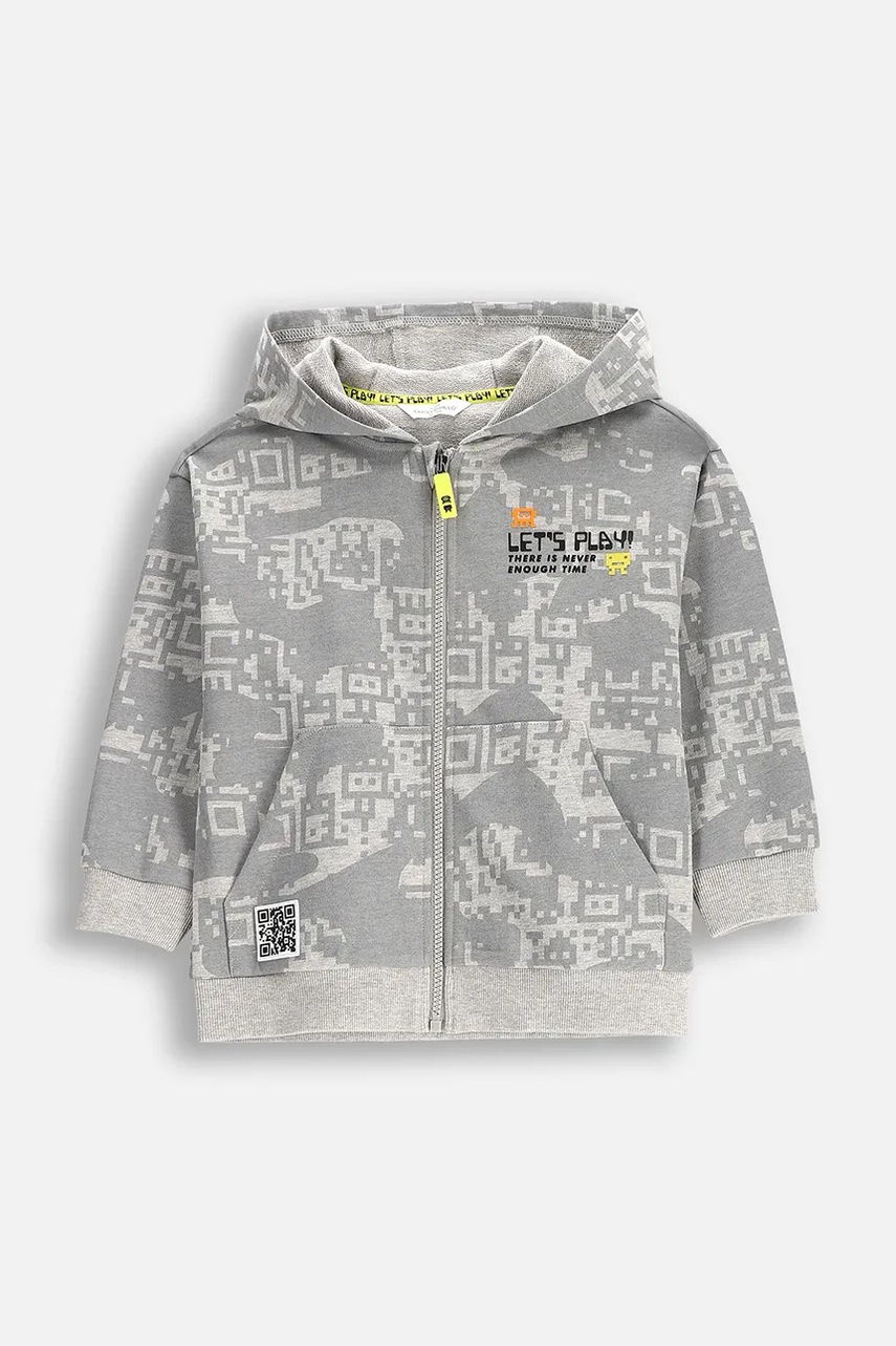 Детская кофта Coccodrillo цвет серый с капюшоном узор GAMER BOY KIDS