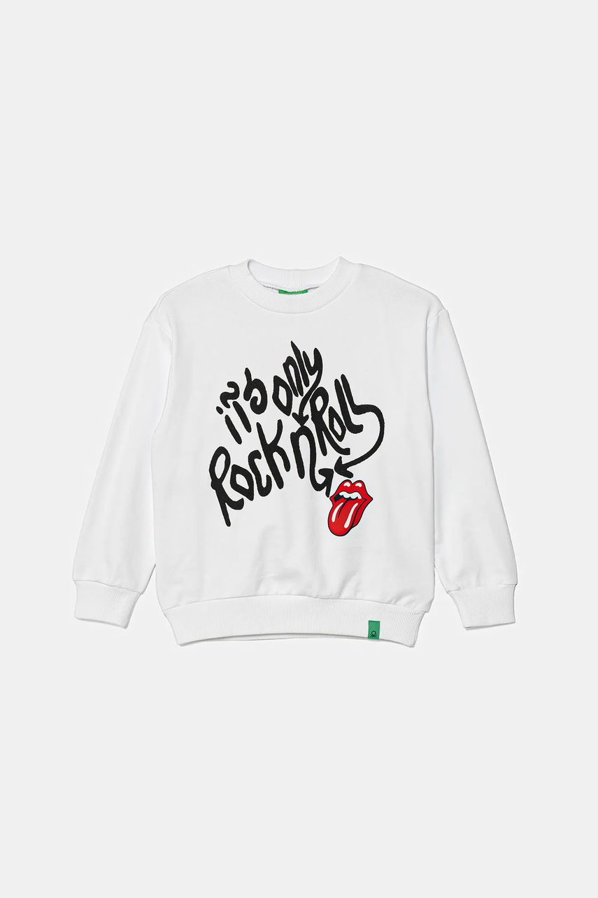 United Colors of Benetton hanorac de bumbac pentru copii culoarea alb, cu imprimeu, 3UNIC10NU