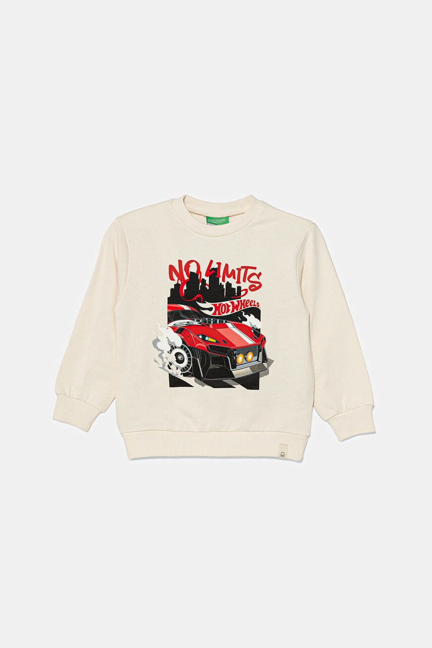 United Colors of Benetton hanorac de bumbac pentru copii culoarea bej, cu imprimeu, 3J68G10I2
