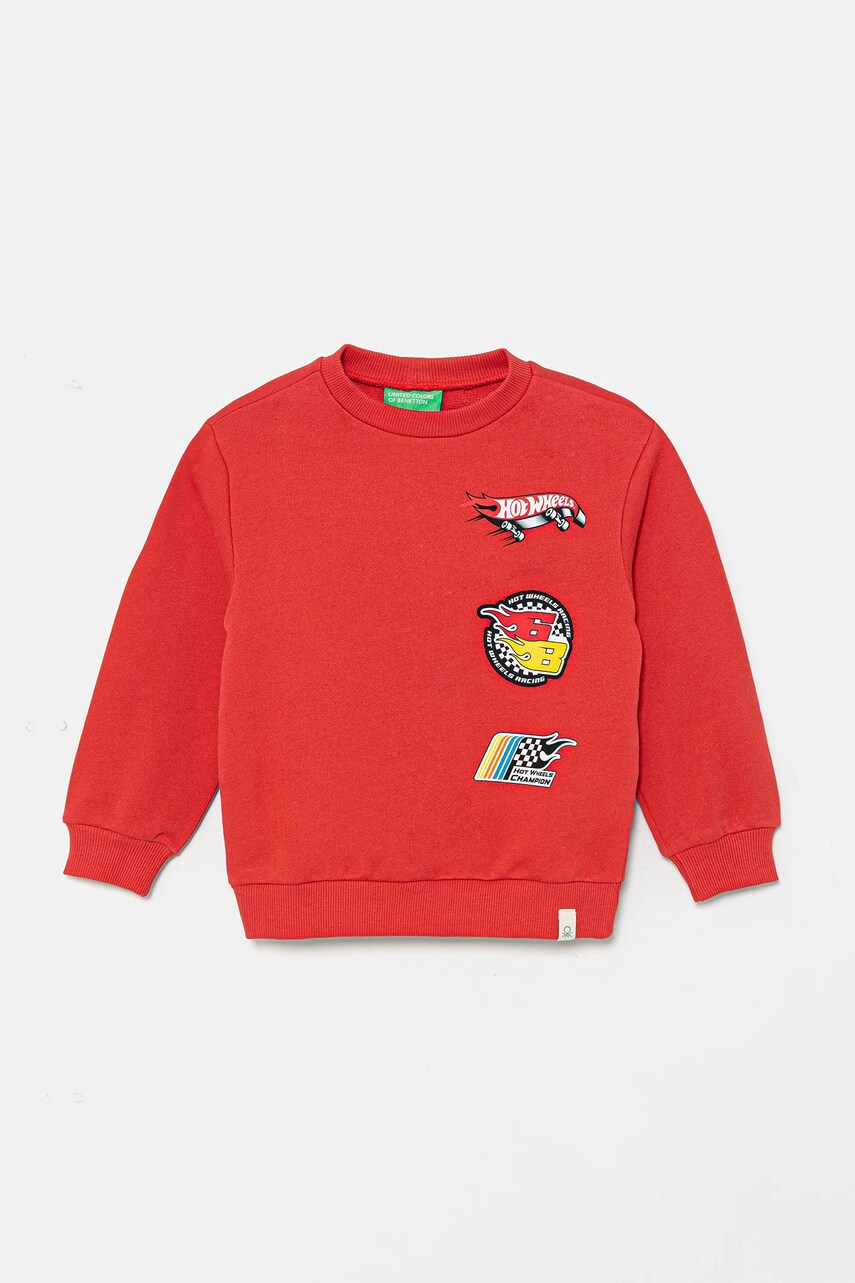 United Colors of Benetton hanorac de bumbac pentru copii culoarea rosu, cu imprimeu, 3J68G10I2