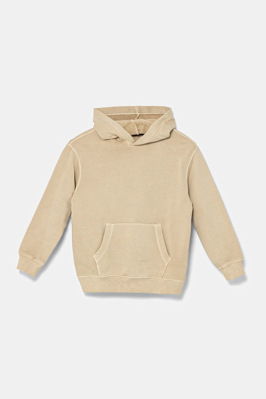 United Colors of Benetton hanorac de bumbac pentru copii culoarea bej, cu glugă, cu imprimeu, 3WITC204G