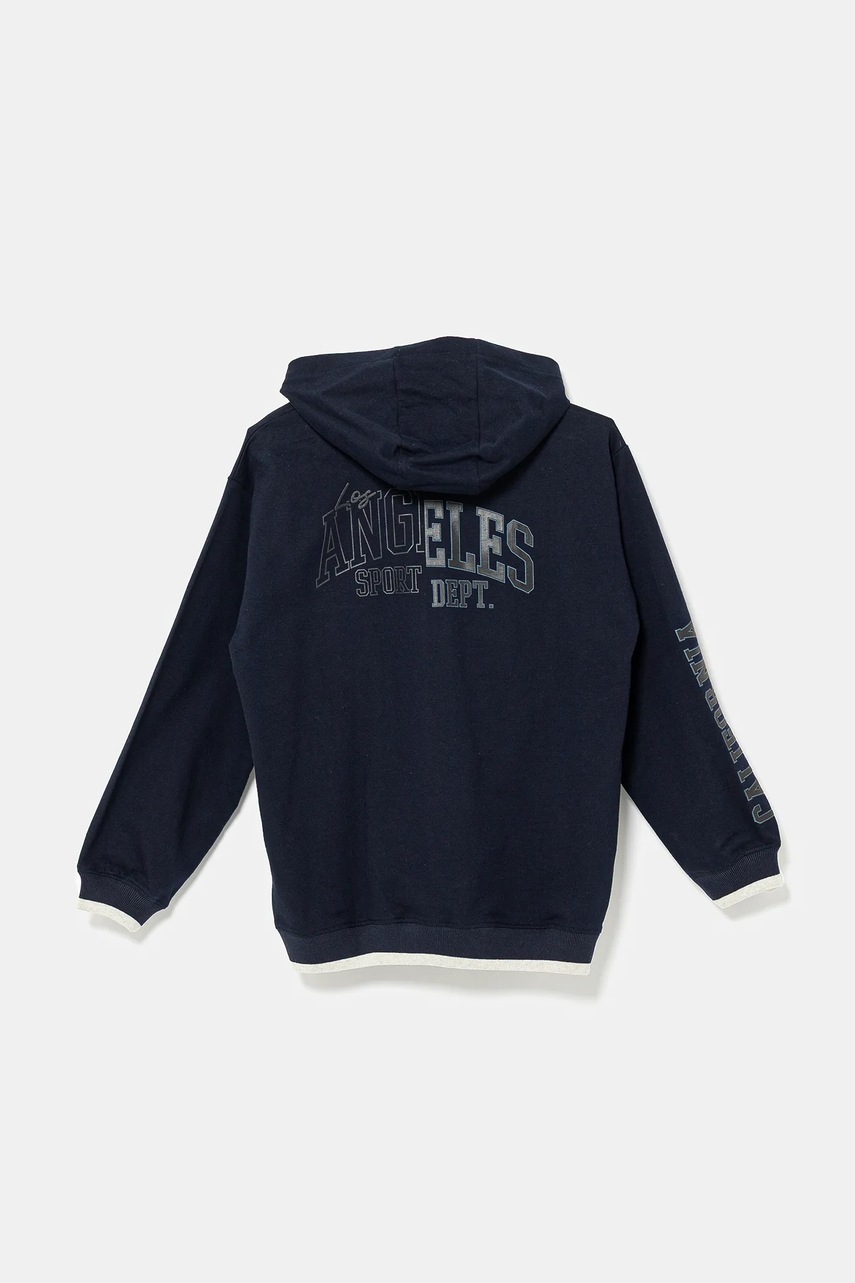 Детская хлопковая кофта United Colors of Benetton цвет синий с капюшоном с аппликацией 3BC1C504U