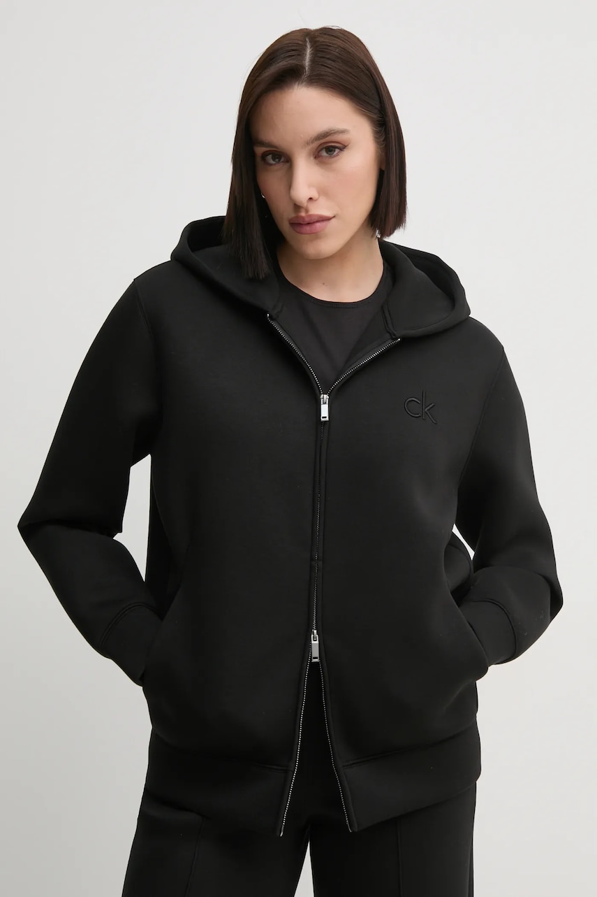 Levně Mikina Calvin Klein dámská, černá barva, s kapucí, melanžová, K20K208087