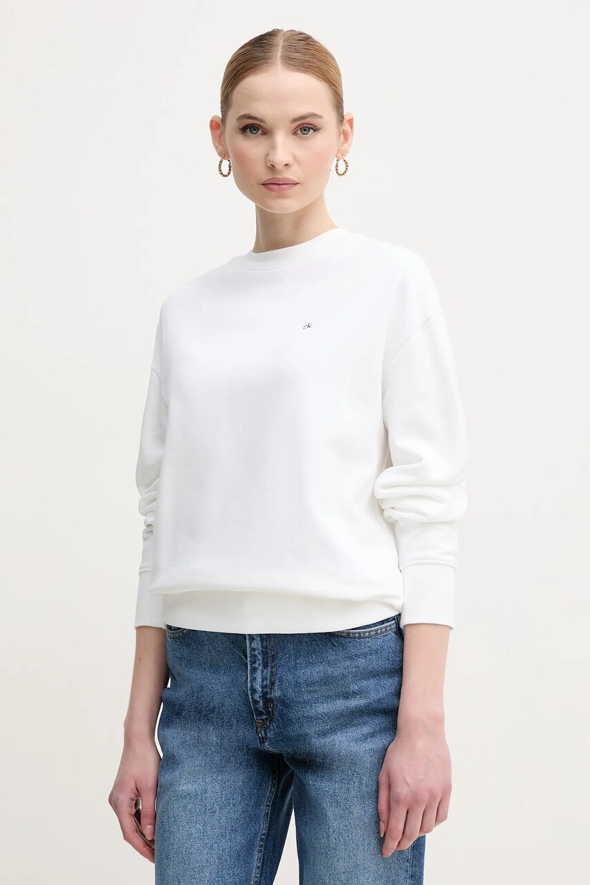 Levně Bavlněná mikina Calvin Klein dámská, bílá barva, hladká, K20K208092