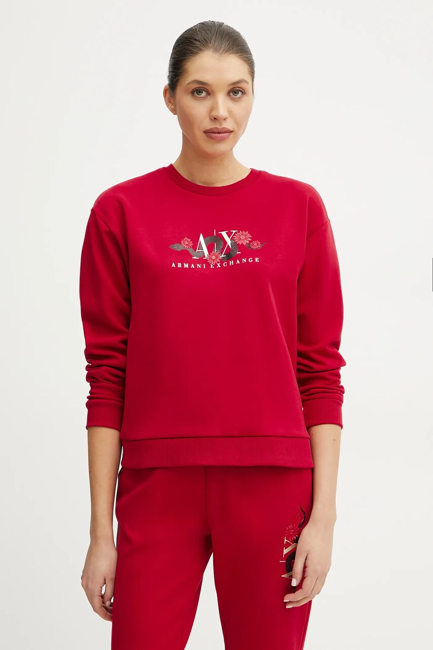 Levně Mikina Armani Exchange dámská, červená barva, s aplikací, XW000313 AF12261