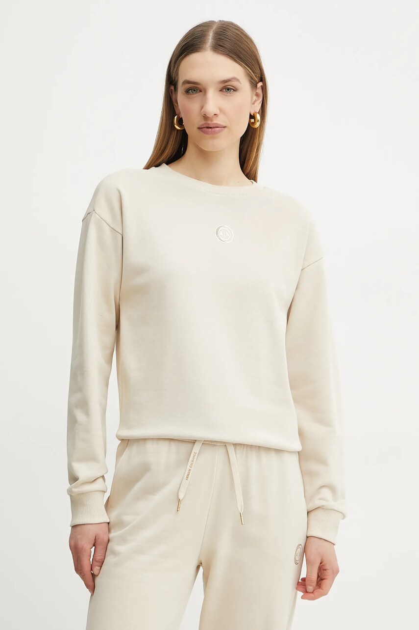Armani Exchange hanorac de bumbac femei, culoarea bej, neted, XW000317 AF12217