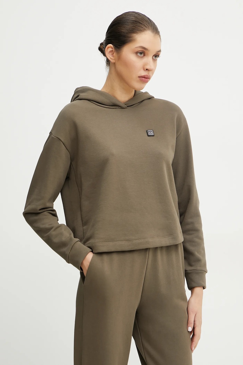 Armani Exchange bluza femei, culoarea verde, cu gluga, neted, XW000087 AF10172
