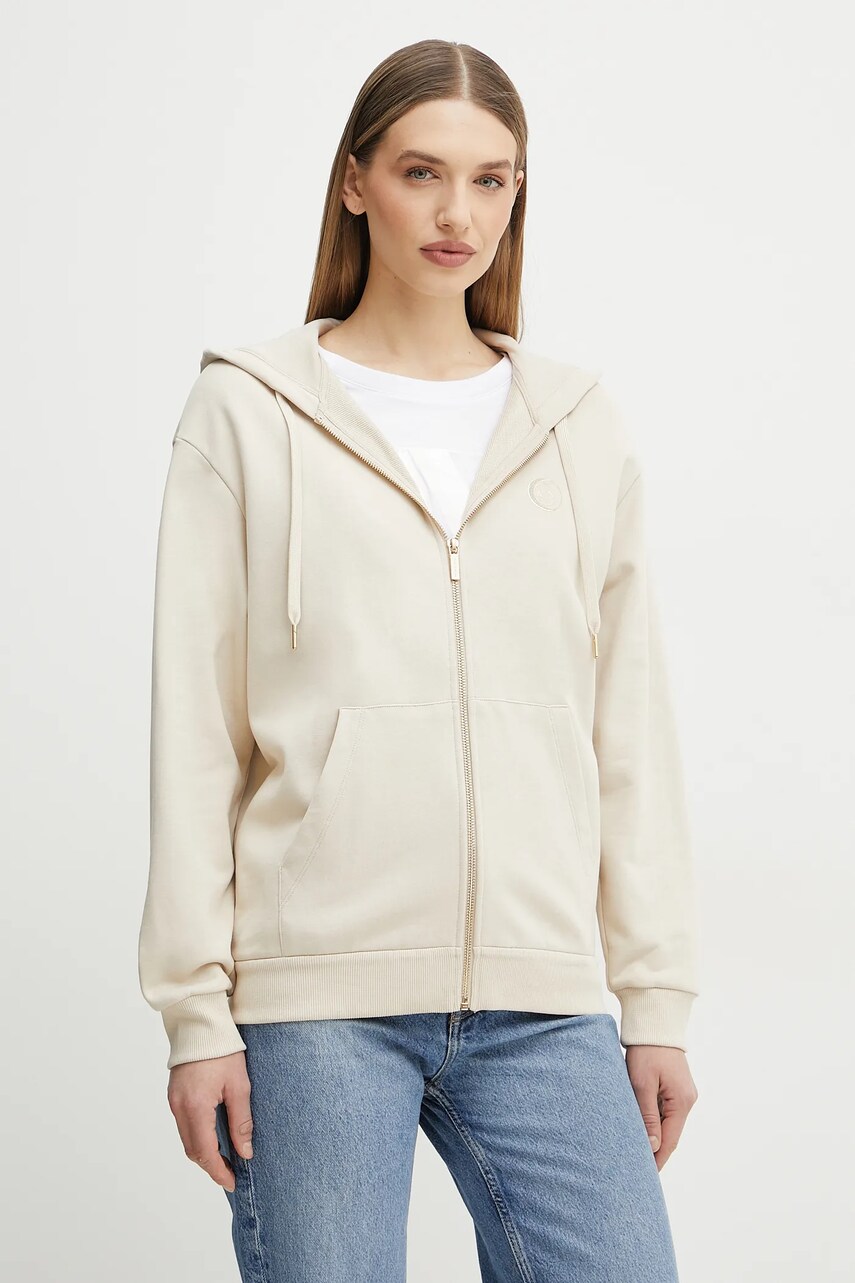 Armani Exchange hanorac de bumbac femei, culoarea bej, cu glugă, cu imprimeu, XW000318 AF12217